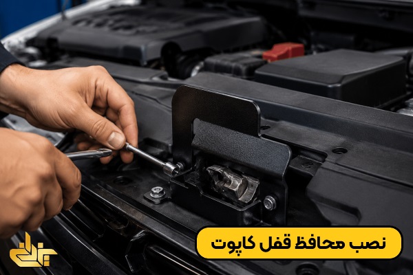 نصب محافظ قفل کاپوت خودرو توسط کلیدساز حرفه‌ای برای افزایش امنیت ماشین