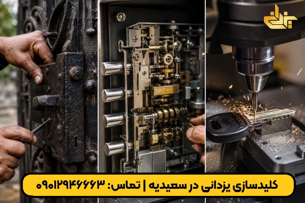 کلیدسازی سعیدیه؛ کلیدساز سیار در حال تعمیر و تعویض قفل درب