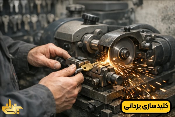 کلیدساز حرفه‌ای در حال برش و کپی کلید در کلیدسازی موسی‌آباد اسلامشهر